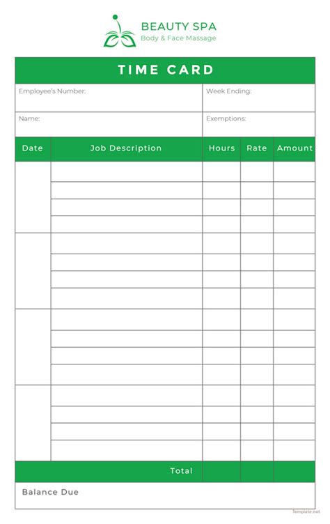 Printable Time Card Template Free