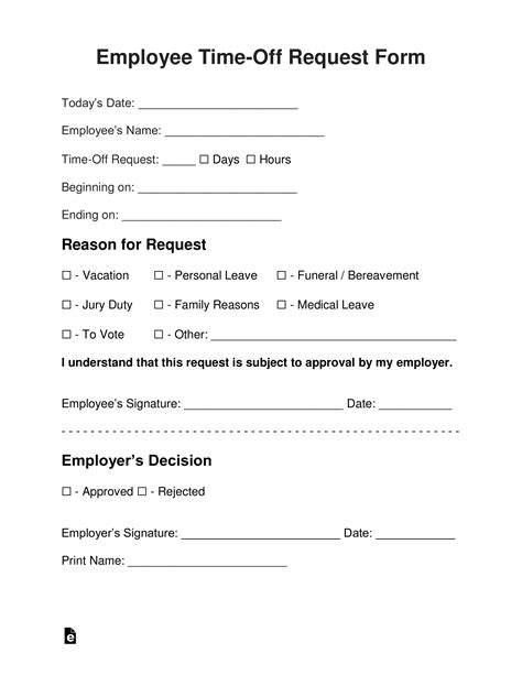 Printable Time Off Request Form