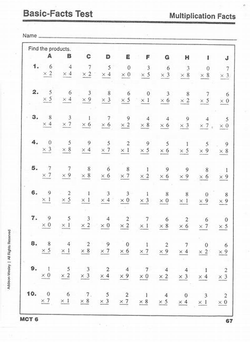 Printable Timed Multiplication Test