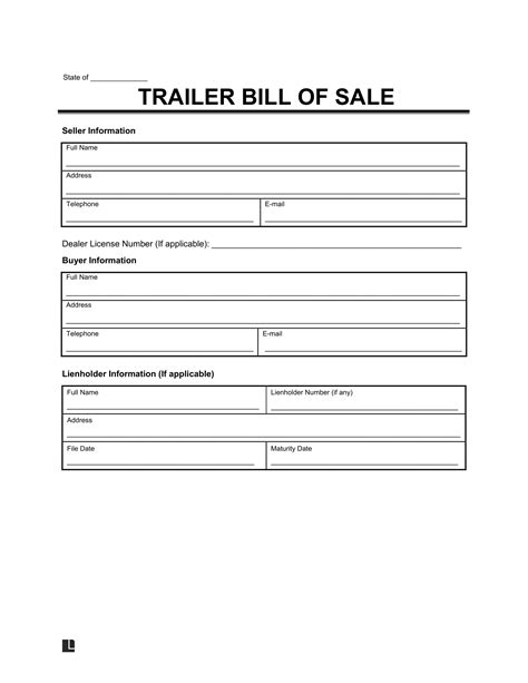 Printable Trailer Bill Of Sale Pdf