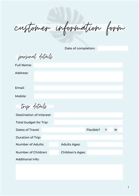Printable Travel Agent Client Information Form