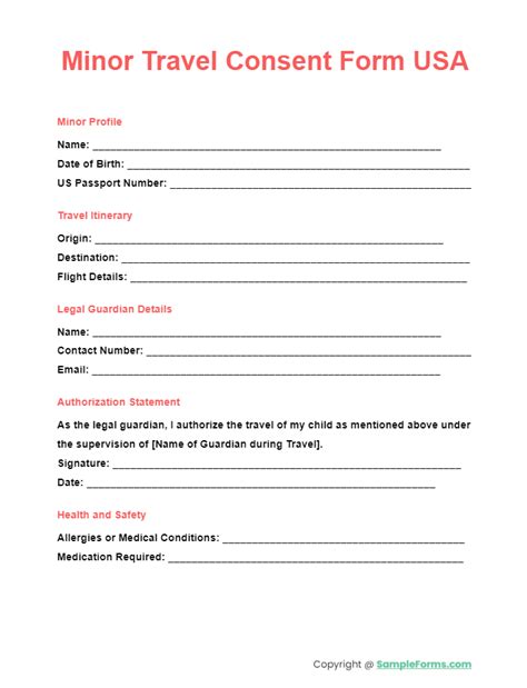 Printable Travel Consent Form For Minor With Notary