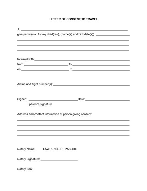 Printable Travel Consent Letter