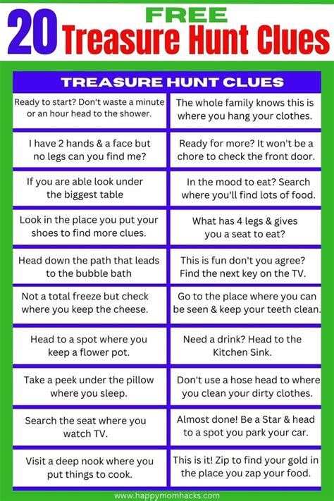 Printable Treasure Hunt Riddles For Adults