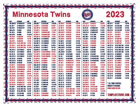 Printable Twins Schedule 2023