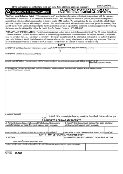 Printable Va Form 10-583