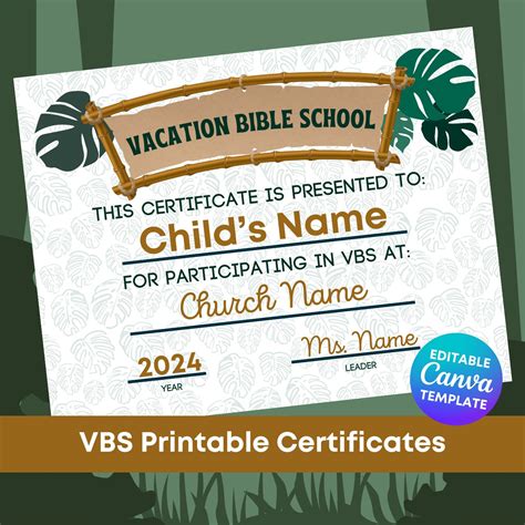 VBS Certificate Template Free Lifeway, Completion, Attendance