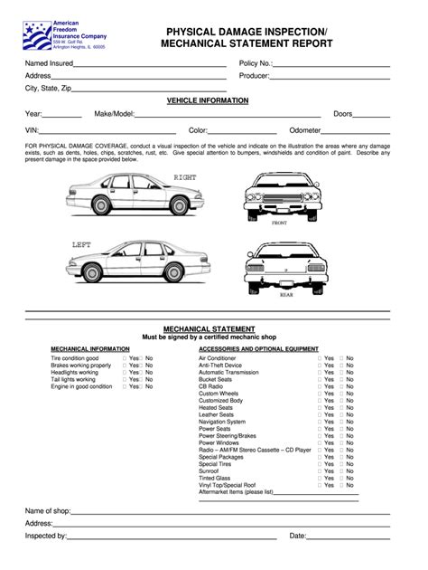 Printable Vehicle Damage Report Template