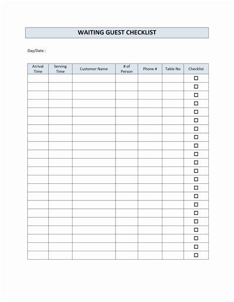 Printable Waiting List Template