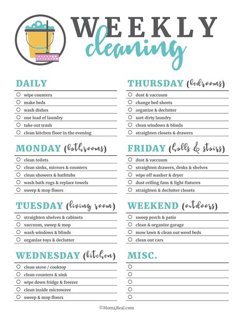 Printable Weekly Cleaning Schedule