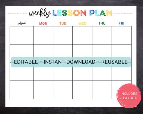 Printable Weekly Lesson Plan Calendar