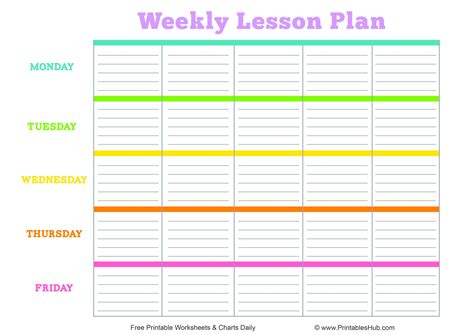 Printable Weekly Lesson Plan Template Pdf