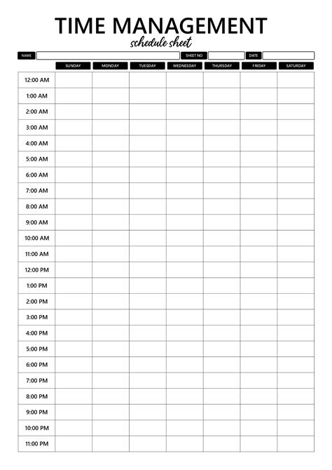 Printable Weekly Schedule For Time Managment