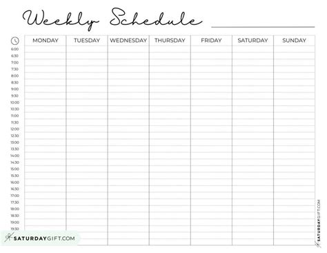Printable Weekly Schedule Printable Weekly Time Schedule