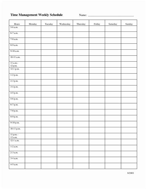 Printable Weekly Schedule Template Time Slots