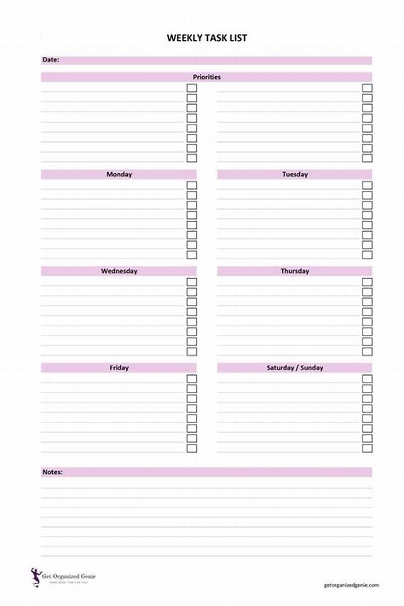 Printable Weekly Task List