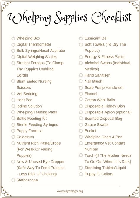 Printable Whelping Checklist