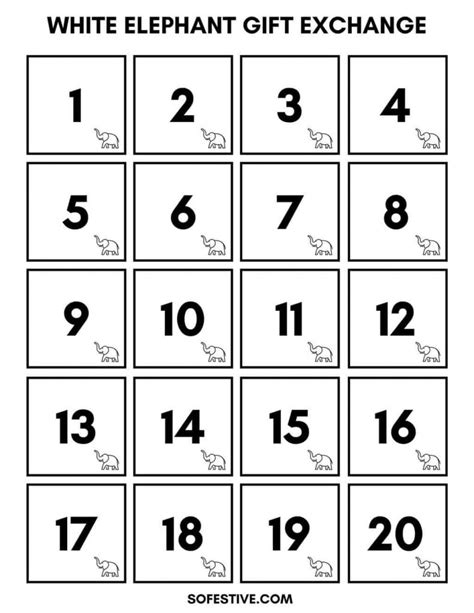 Printable White Elephant Numbers