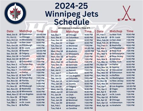 Printable Winnipeg Jets Schedule