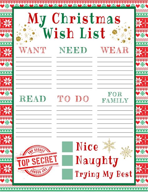 Printable Wish List Template