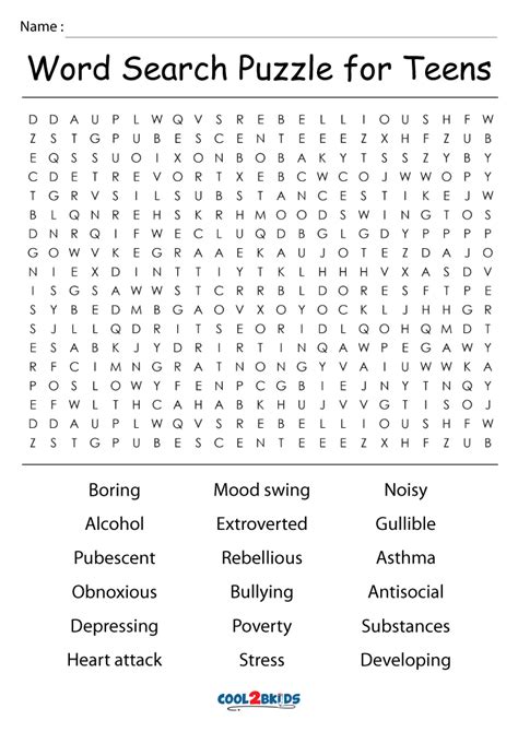Printable Word Searches For Teens