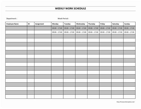 Printable Work Schedule Sheet