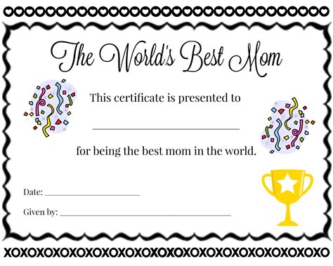 Printable Worlds Best Mom Certificate