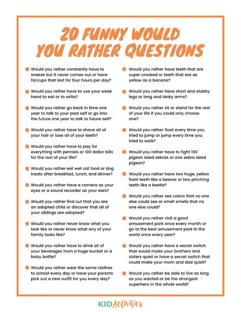 Printable Would You Rather Questions