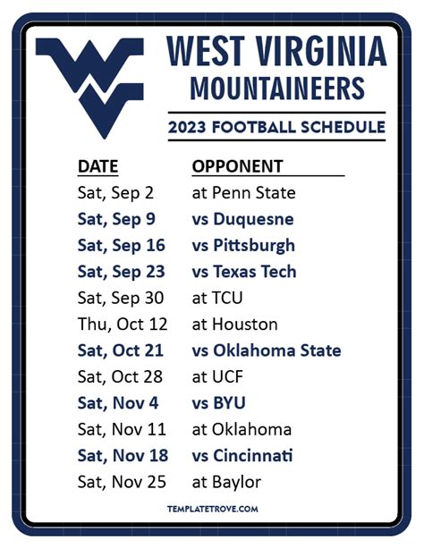 Printable Wvu Football Schedule 2022