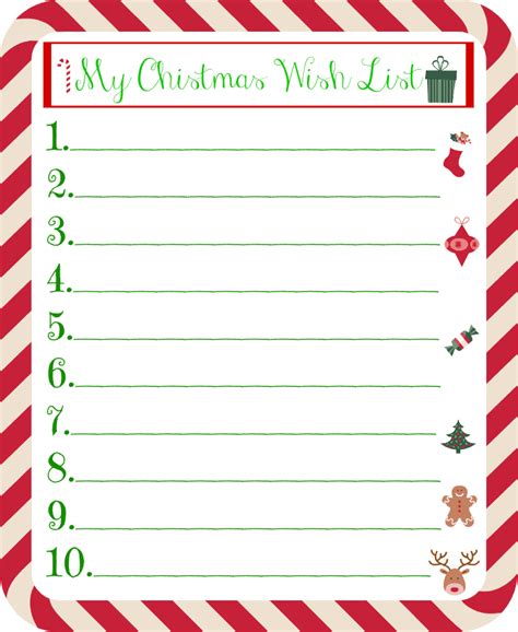 Printable Xmas List Template