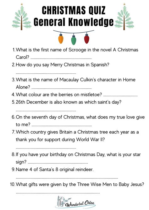 Printable Xmas Quizzes Questions Answers