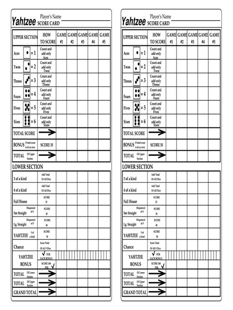Printable Yahtzee Score Sheets 4 Per Page