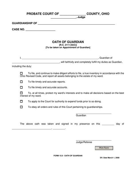 Printable Guardianship Form Ohio