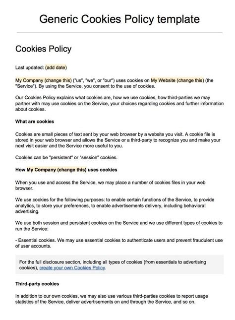 Privacy Policy Cookies Template