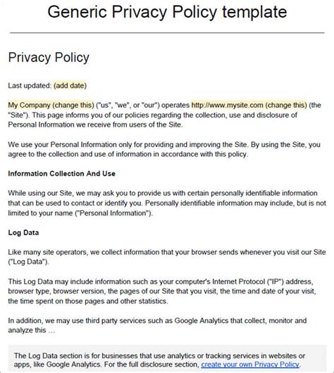 Privacy Policy Template Free