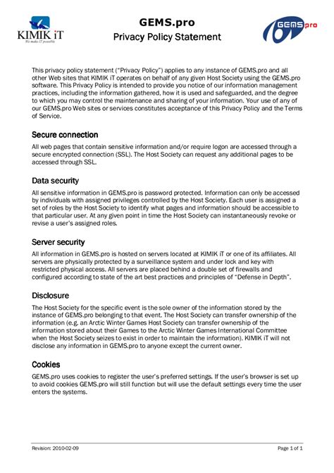 Privacy Policy Statement Template