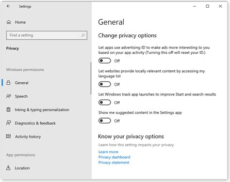 Privacy Settings Windows 10