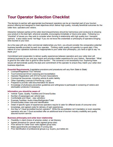 Private Tour Operator Checklist