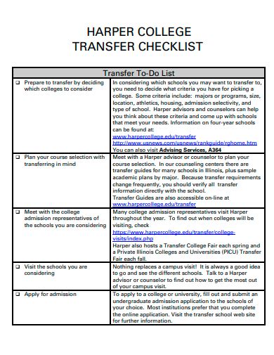 Private Transfer Checklist