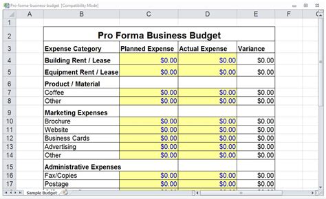 Pro Forma Business Plan Template
