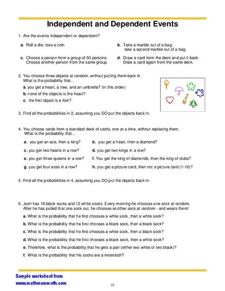 Probability Independent And Dependent Events Worksheet