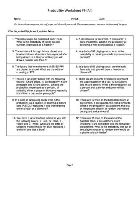 Probability Worksheet 9 All