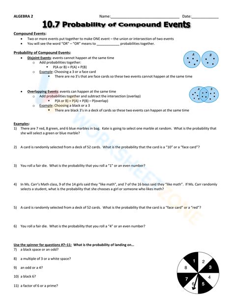 Probability Of Compound Events Worksheet