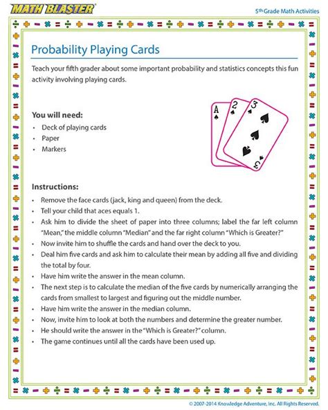 Probability With Deck Of Cards Worksheet