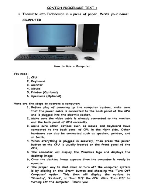 Procedure Text How To Operate Computer