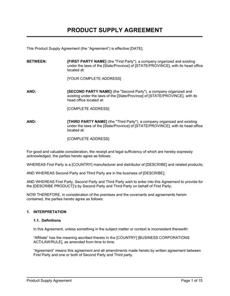 Product Agreement Template