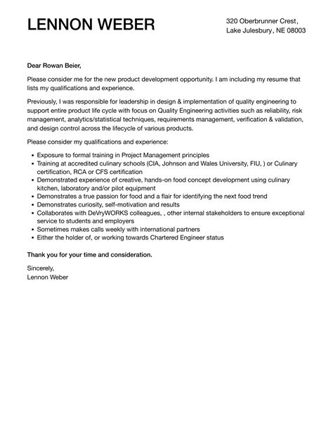 Product Development Cover Letter