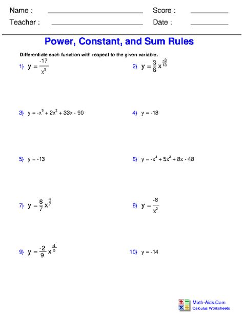 Product And Quotient Rule Worksheet