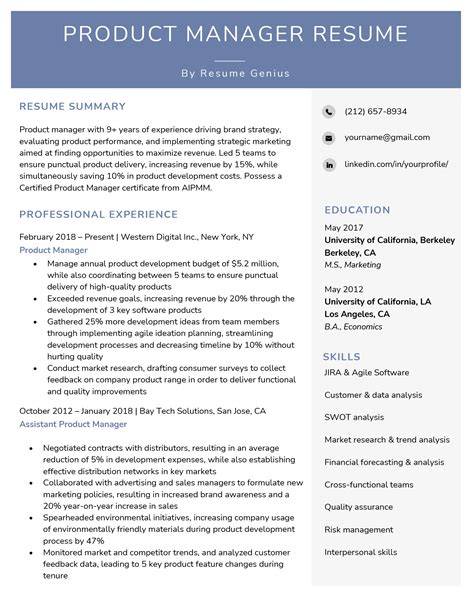 Product Manager Resume Examples 2019