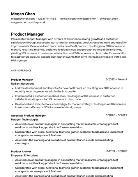Product Manager Resume Summary